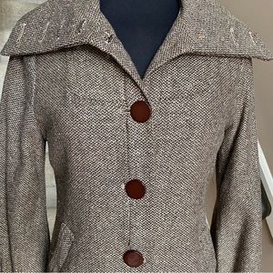 Brown Tweed Wide Collar Jacket